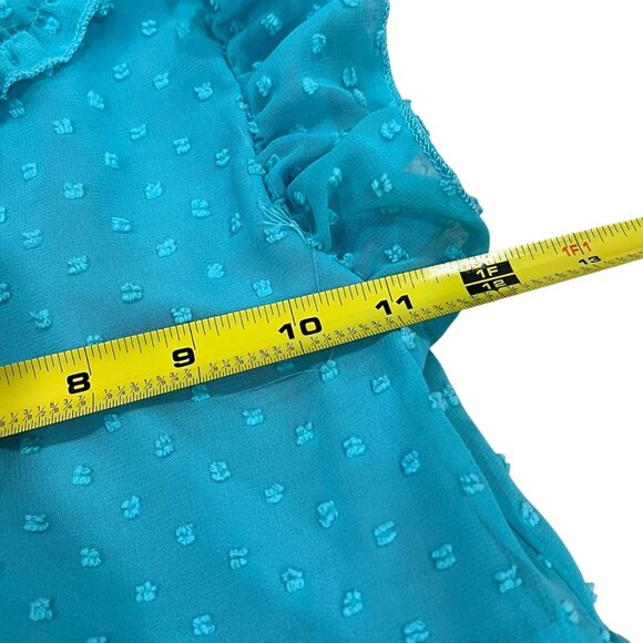 Mia Belle Girls 6/7 Ruffle Sleeveless Dress With White Lace Trim Turquoise - Picture 5 of 7